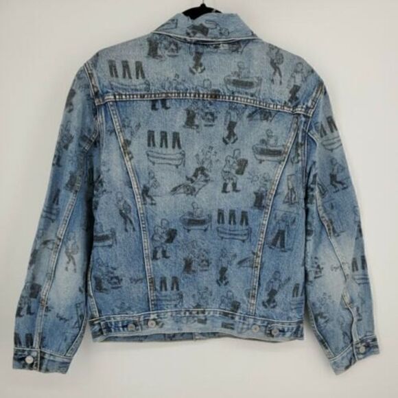 Levi's Limited Edition Rare Shrink to Fit Bathtub Cartoon Denim Trucker Jacket S - Picture 6 of 6